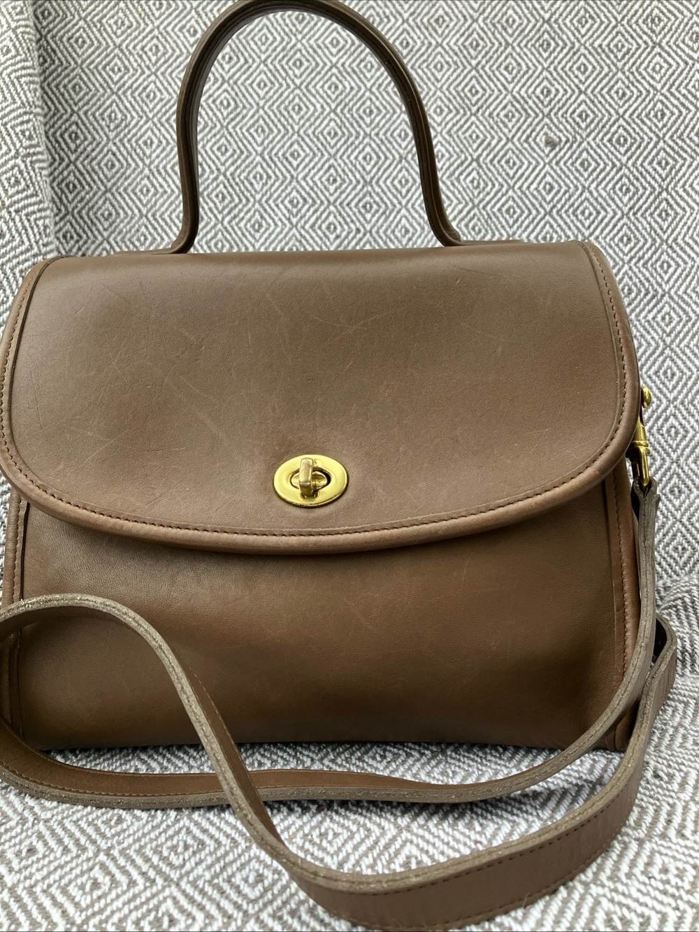 Vtg Coach Manor #9977 Taupe Convertible Top Handle Crossbody Bag Hangtag Rare